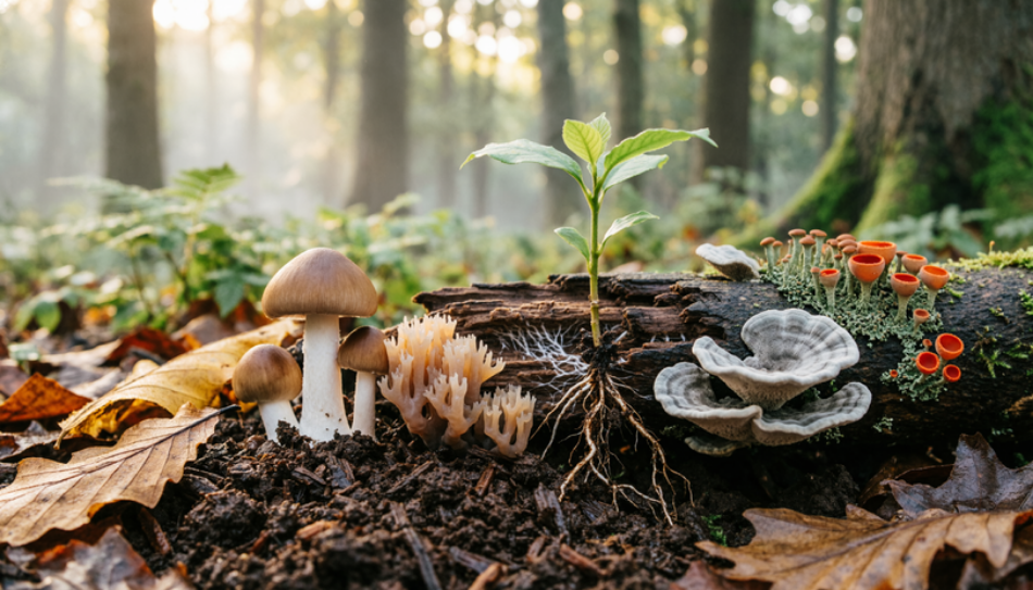 Sucesión ecológica: cómo los hongos preparan el terreno para nuevas plantas.